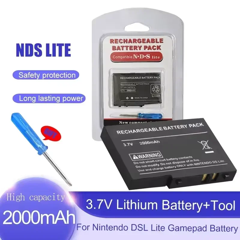 Rechargeable Lithium-ion Battery For Nintendo DS Lite Replacement Battery Pack With Mini Screwdriver for NDS 3.7V 2000mAh