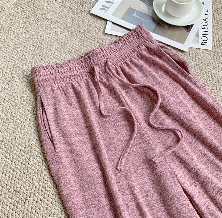 Slimming Wide-leg Long Pants, Spring Casual Thin Knitted Pant For Summer
