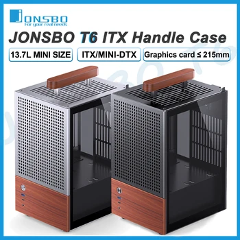 JONSBO T6 ITX 핸들 케이스, 알루미늄 합금 쉘, C타입 인터페이스, 솔리드 우드 데스크탑 미니 섀시, 215mm 그래픽 카드 지원, 3mm 