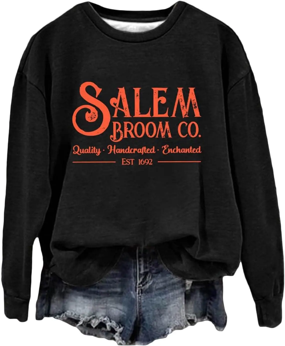 

Salem Broom Company Sweatshirt 1692 Women Halloween Shirt Long Sleeve Crewneck Sweater Salem Witch Pullover Fall Top