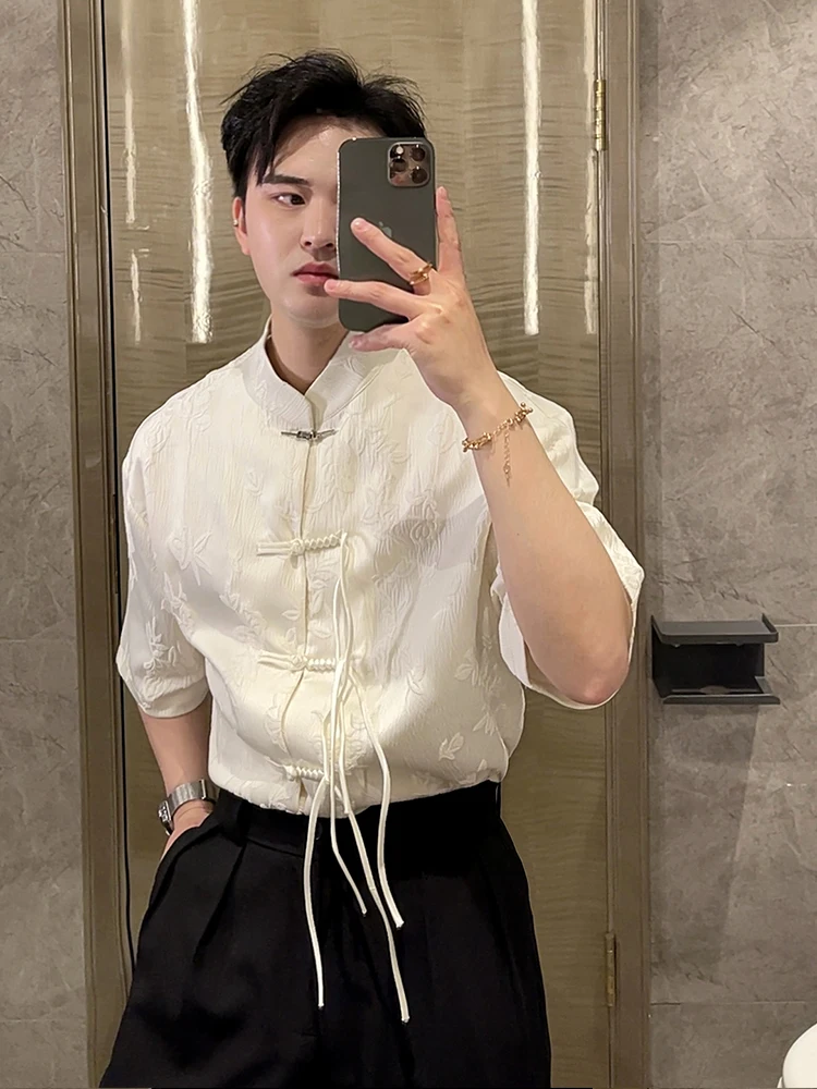 

New Chinese Style Men's Short Sleeve Shirt Summer Design Sensation Button up Mandarin Collar Half Sleeve Trendy Brand Casual ...