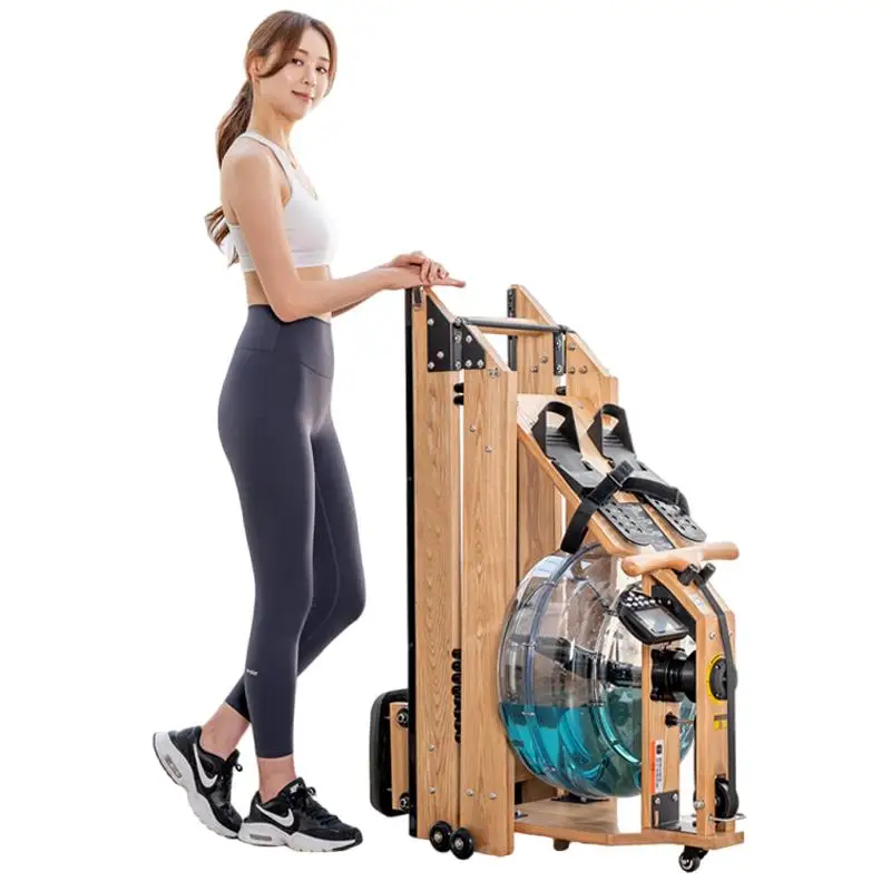 

Space-Saving Foldable Wooden Water Rowing Machine - Dual Rail Commercial Rower for Home & Gym