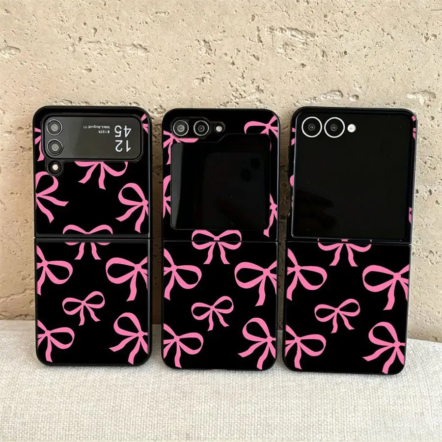 Case for Samsung Galaxy Flip7 FE Flip4 Flip6 Flip3 Flip5 Z Flip 7 6 5 4 3 Back Phone Cover Funda Super Cool Black Bow