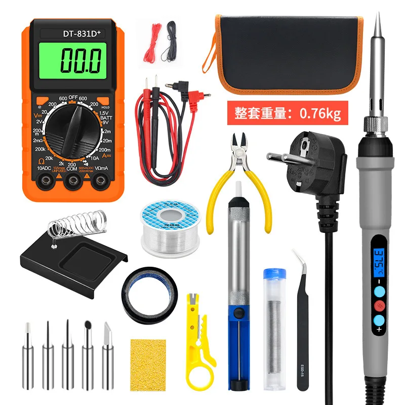 

21pcs Intelligent Multimeter Digital Display Electric Soldering Iron Set with Adjustable Temperature and High-power Maintenance