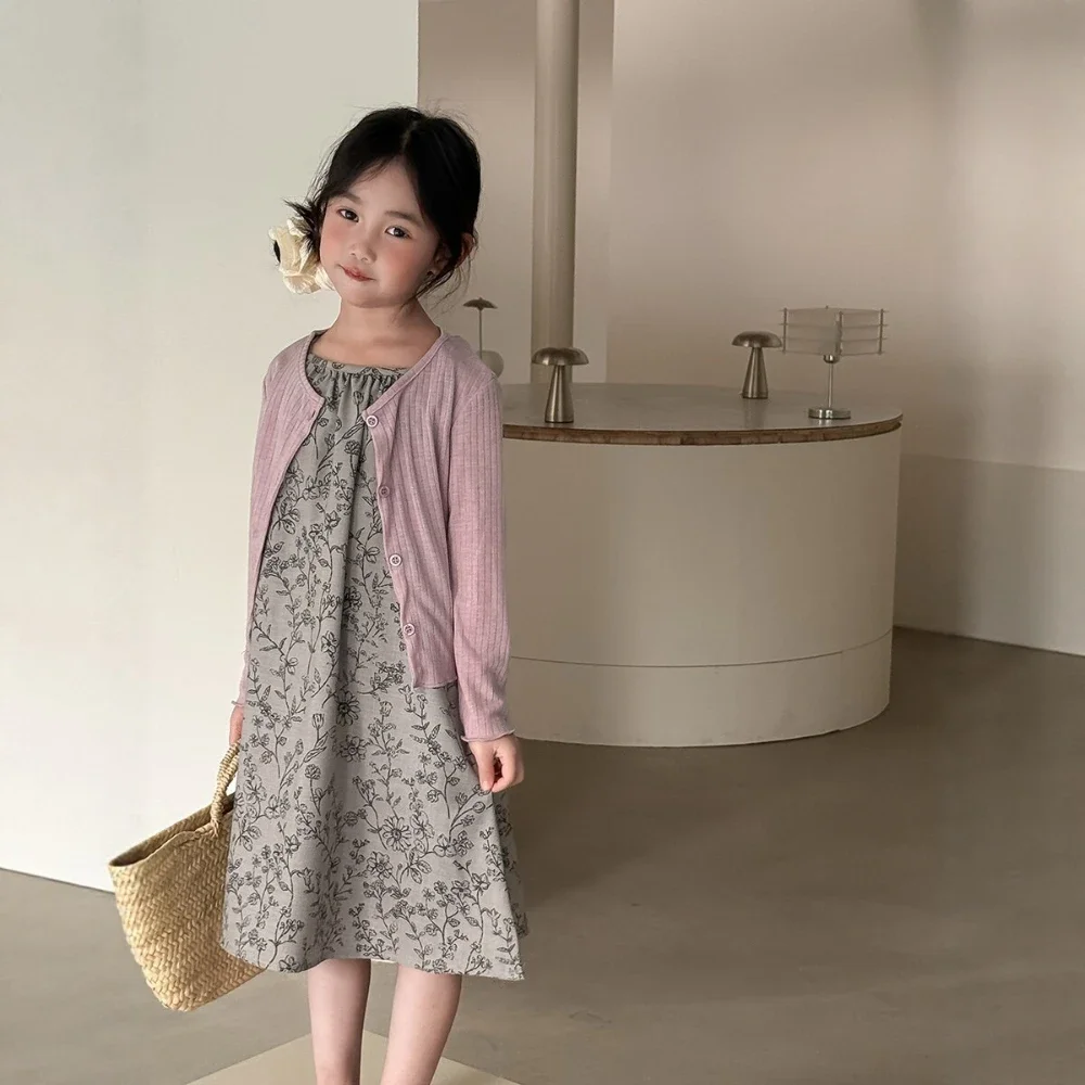 Bear Leader 2026 Summer Girls Clothing Korean Version Fashionable Casual Simple Round Neck Sleeveless Printed Suspender Dress