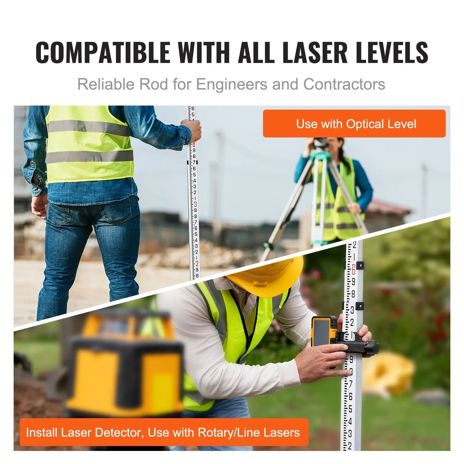 Aluminum Grade Rod, 18-Feet/10ths 6 Sections Telescopic Measuring,Double-Sided Scale 1/10ft Leveling Stick, Alloy Survey w