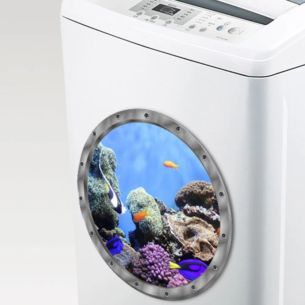 2 pcs PVC Stickers Stickers Durable Waterproof Decorative Bedroom Living Room Round Wash Machine Scenery
