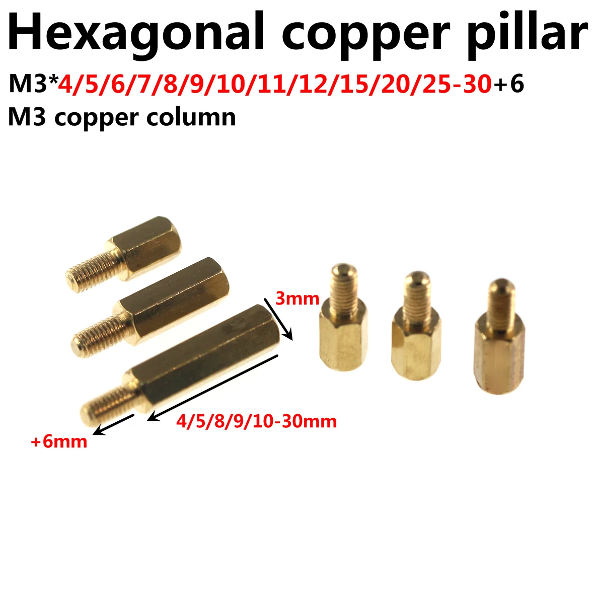 

100/50/20pcs M3 Brass Copper Hex Standoff Hexagon Pillar Column Male-Female External Screw Thread Spacer for PCB Motherboard