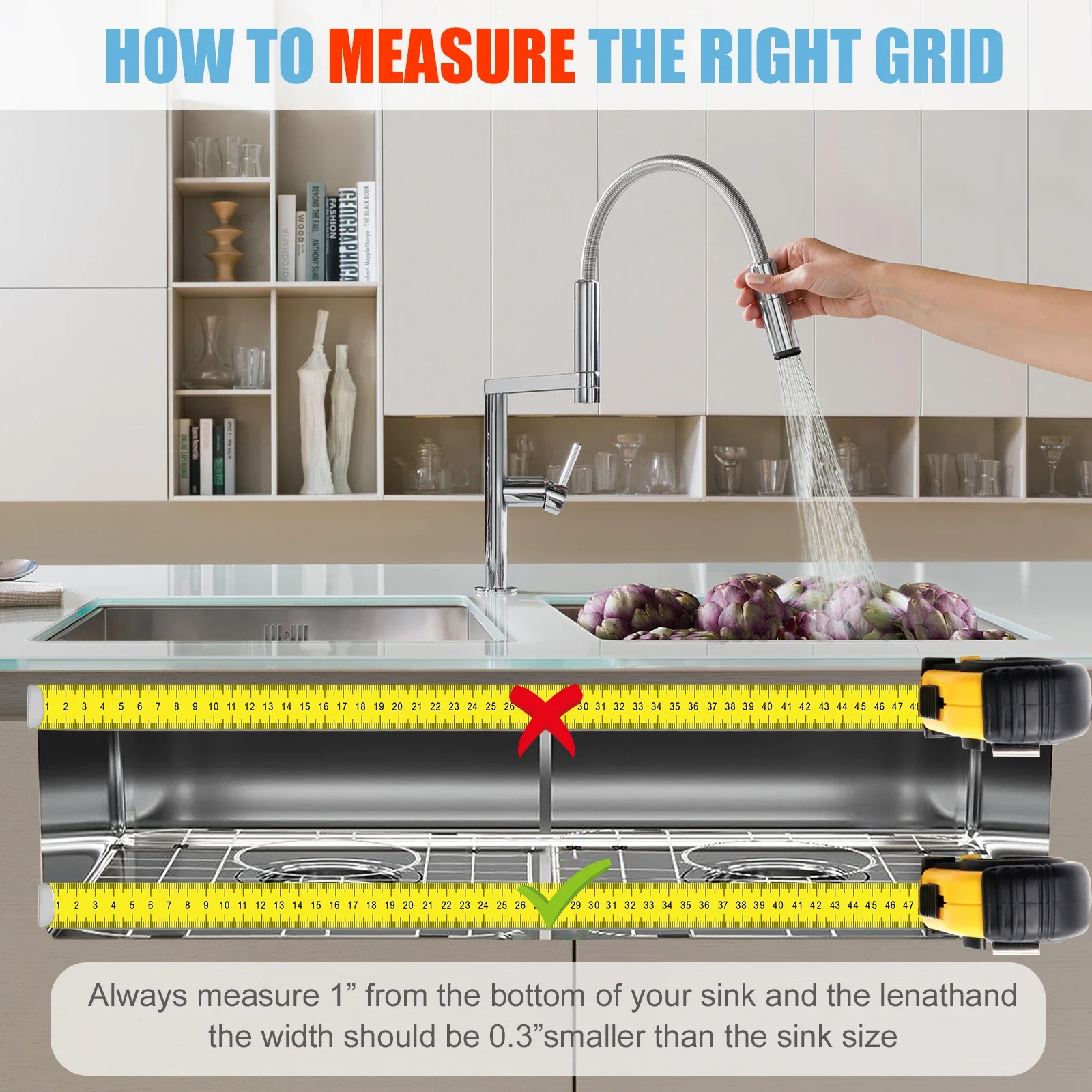 2Pcs Kitchen Sink Grid 304 Stainless Steel Sink Protectors Double Bowl Sink Bottom Grid with R50 Corner Large Protectors