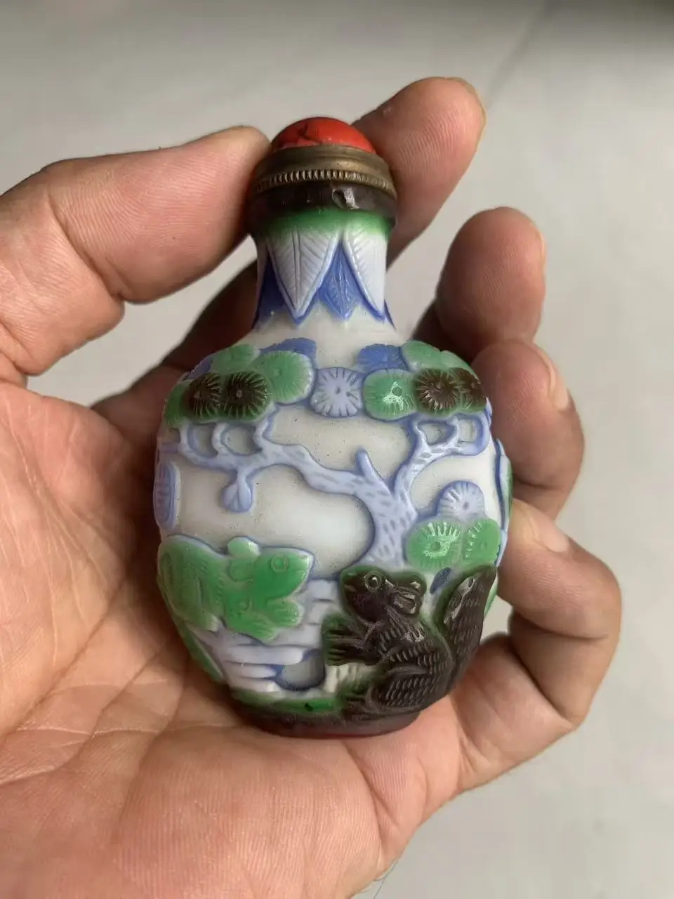 Collectable old colored glaze snuff bottle, Squirrel,with Mark,free shipping