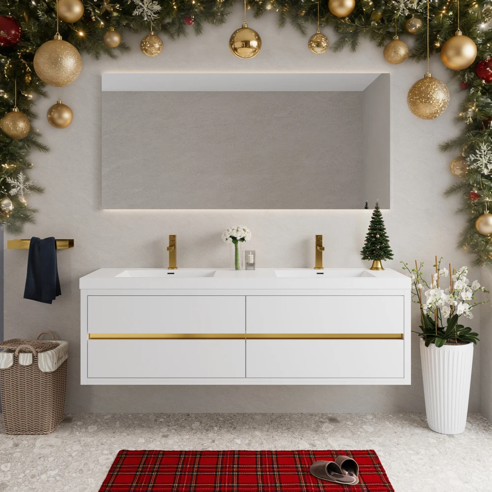 72"Wall-Mounted Bathroom Vanity withDouble Sinks,Floating Bathroom Storage Cabinet withStone Resin Countertop Soft Close Drawers