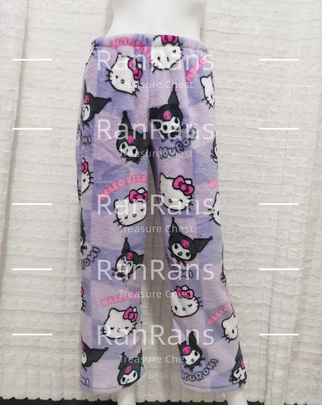 Miniso Sanrio Kuromi Pajama Pants Hello Kitty Loose Ladies Pajama Two-Piece Women Cartoon Sleep Bottoms Lounge Home Wear