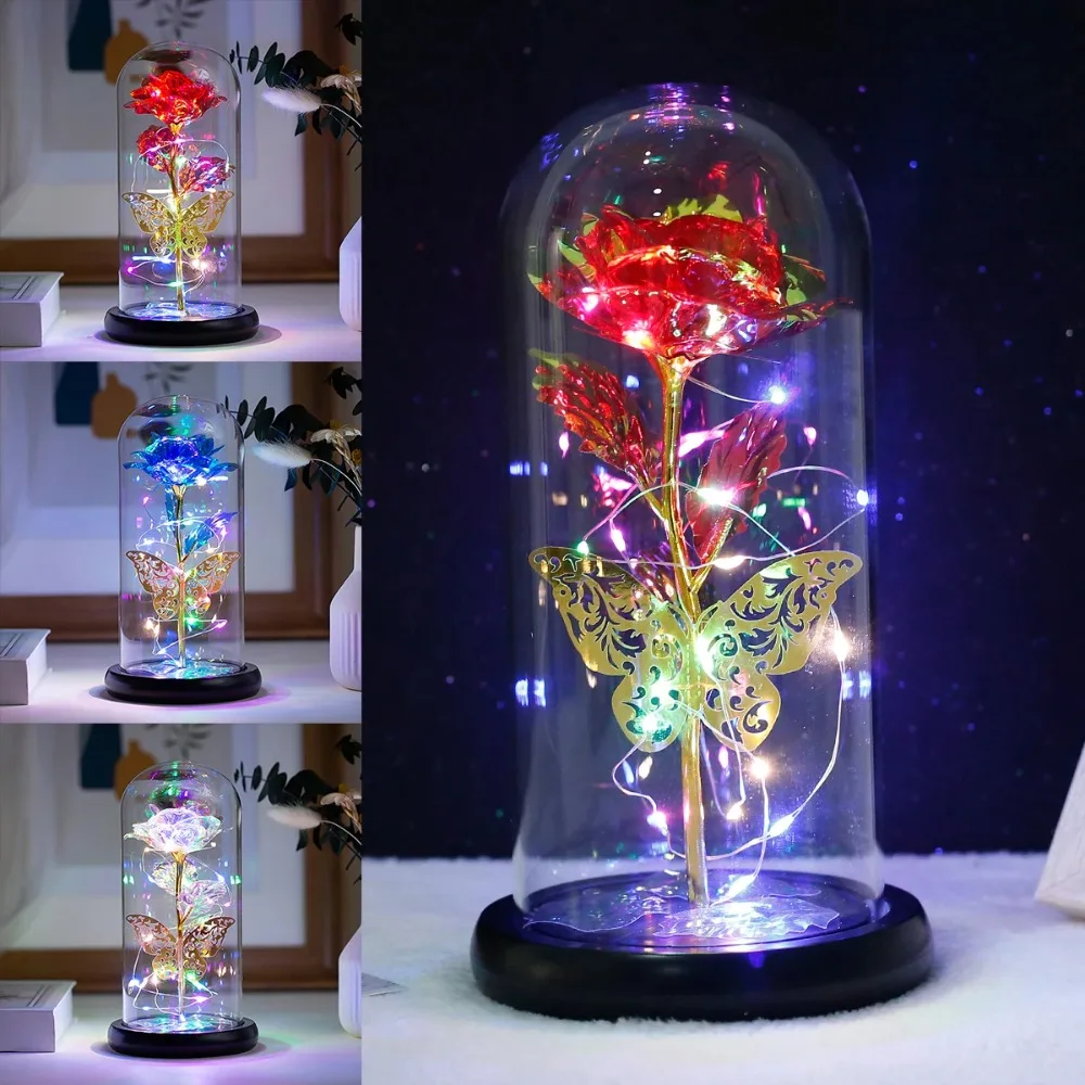 

Butterfly Rose Light Beautiful Colorful LED Fairy Light Battery Powered Artificial Galaxy Rose Lamp Valentine's Day