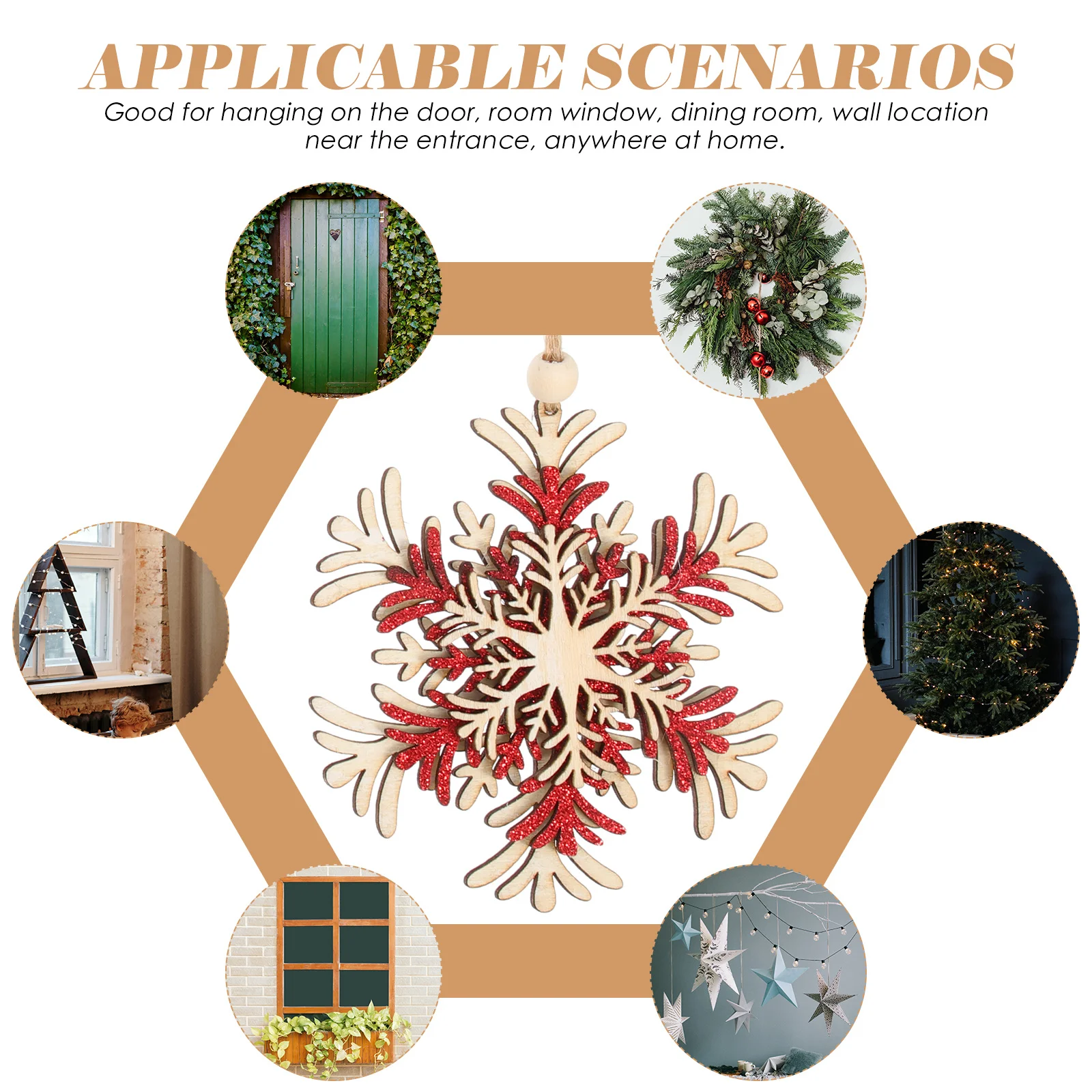 

6Pcs Xmas Wooden Snowflake Pendants Christmas Tree Hanging Decorations Indoor Holiday Party Ornaments Hanging Decor Christmas