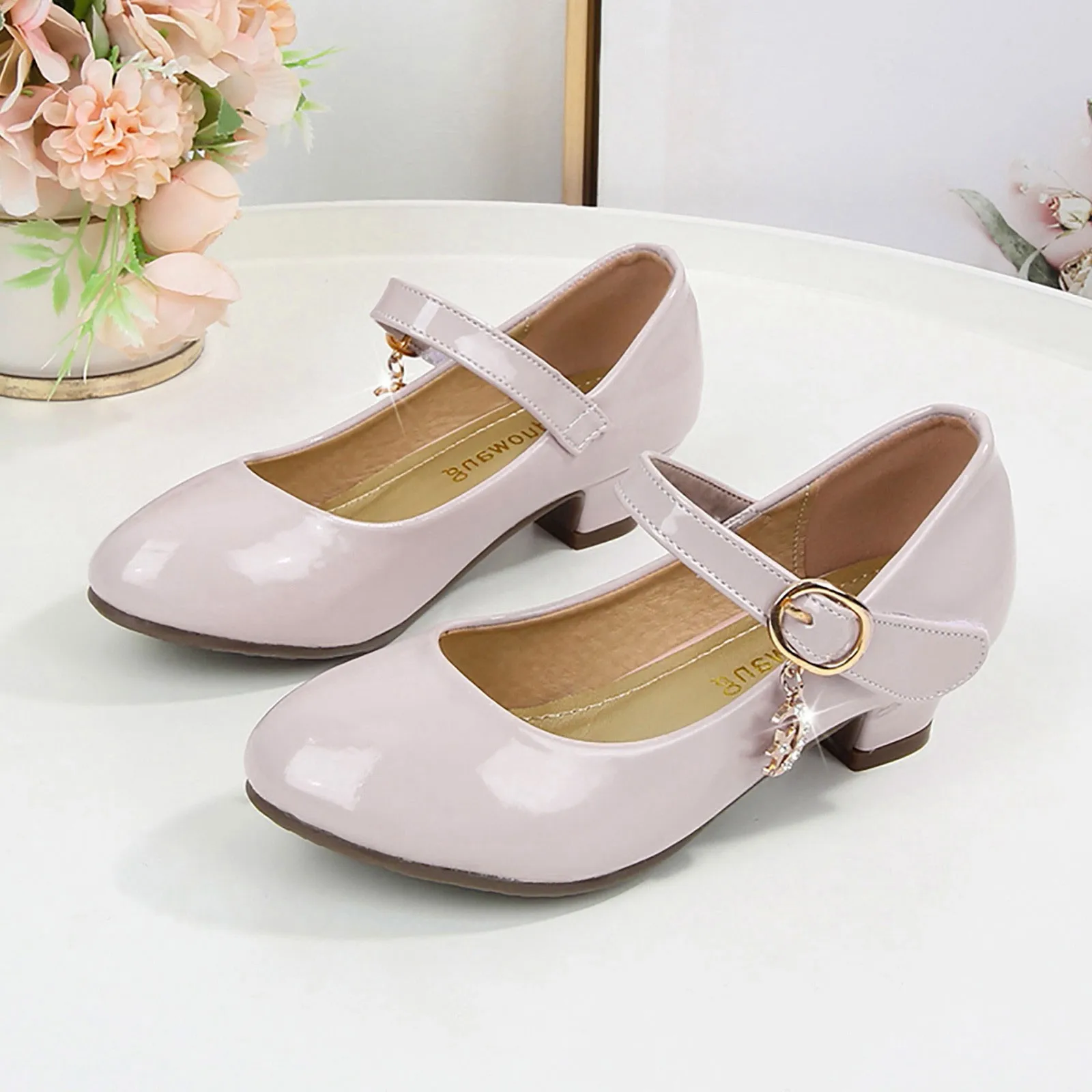 Children Girls Leather Shoes White Princess High Heel Shoes For Kids Girls Performance Dress Student Show Dance Sandals