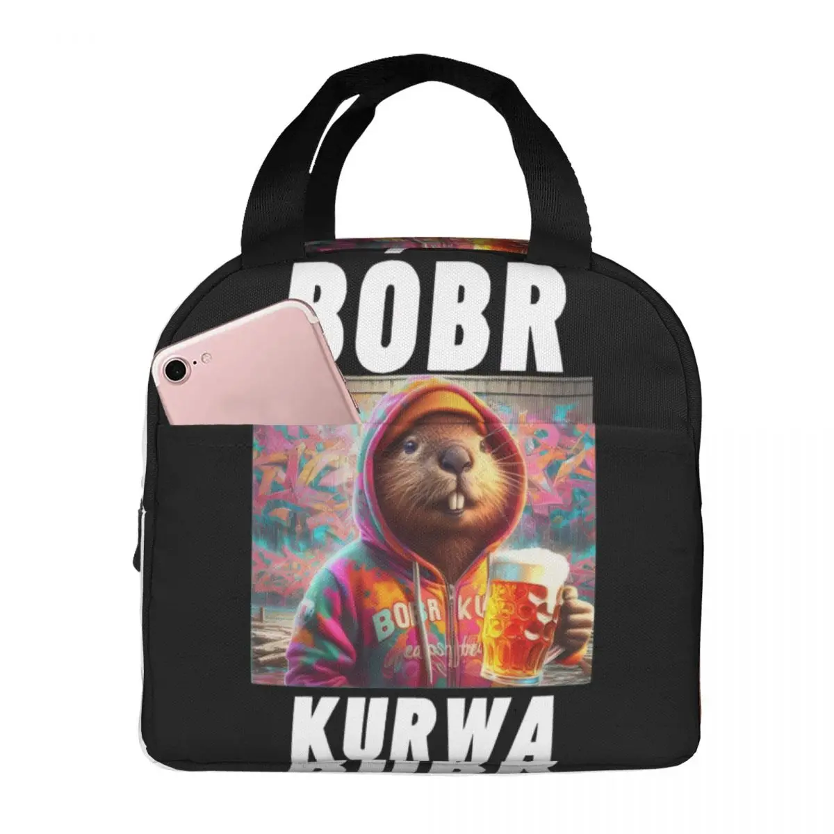 

Bobr Kurwa Drinking Beer Lunch Bag Unisex Portable Cooler Insulated Lunch Box Food Bento Box