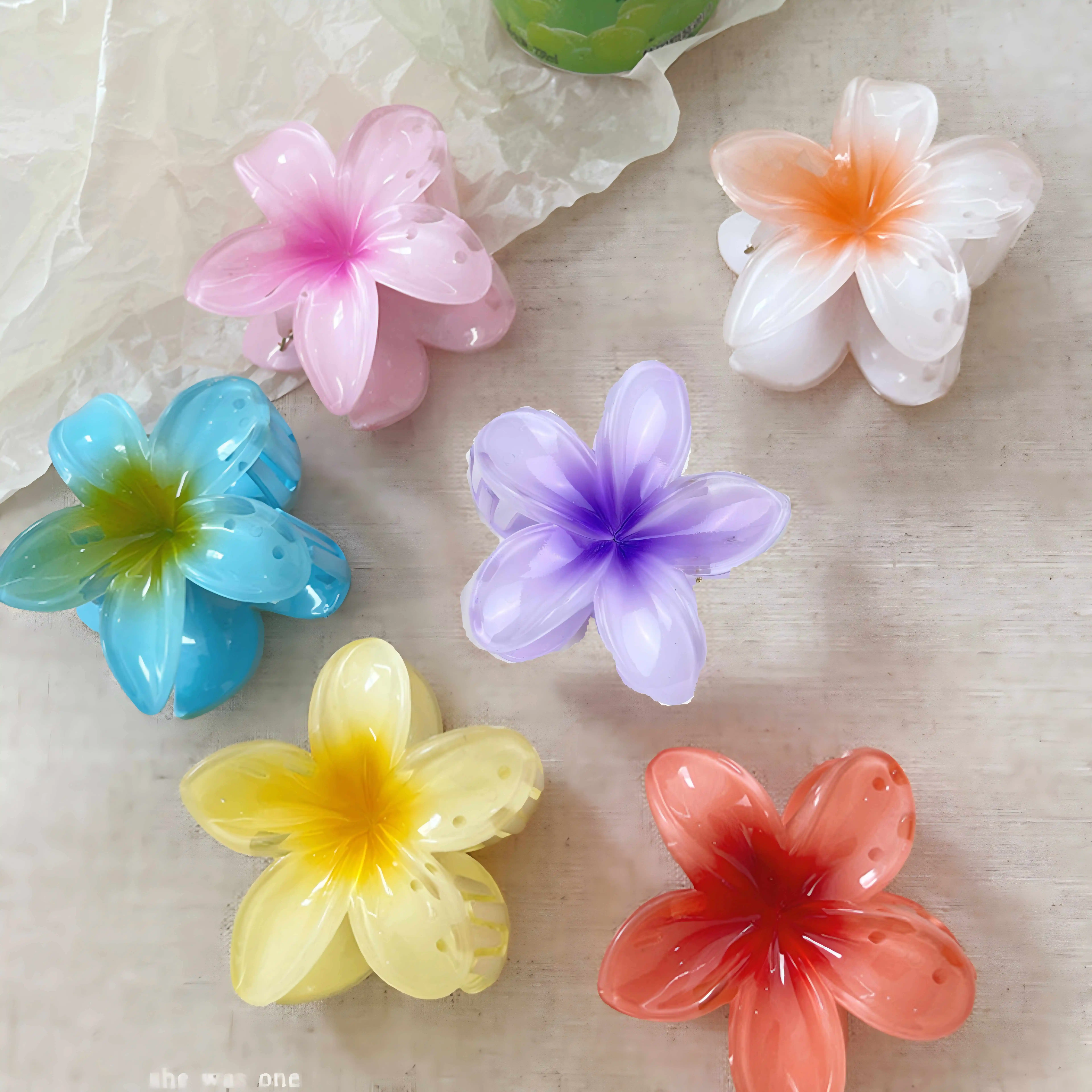 4/8 cm mehrfarbiges Blumen-Haar-Accessoire-Set mit Farbverlauf, Strand-Stil, Haarnadeln, Blumen-Klauen-Clip, Sommer-Blumen-Haarnadeln im hawaiianischen Stil – Detail 8