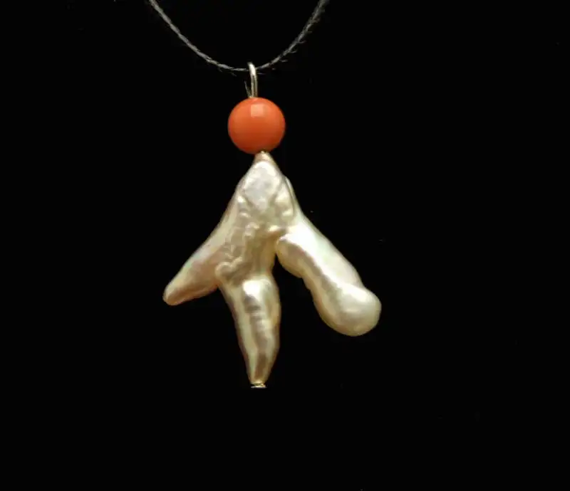 

Qingmos 20*30mm BAROQUE Chicken Toe Natural Freshwater Pink Pearl Pendant Necklace For Women with Pink Coral Choker Cord 17-19"