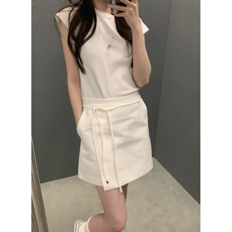 In Stock Size Update Korean Chic Summer French Irregular Tie Waist High Waist Bodycon Skirt Short Skirt for Women