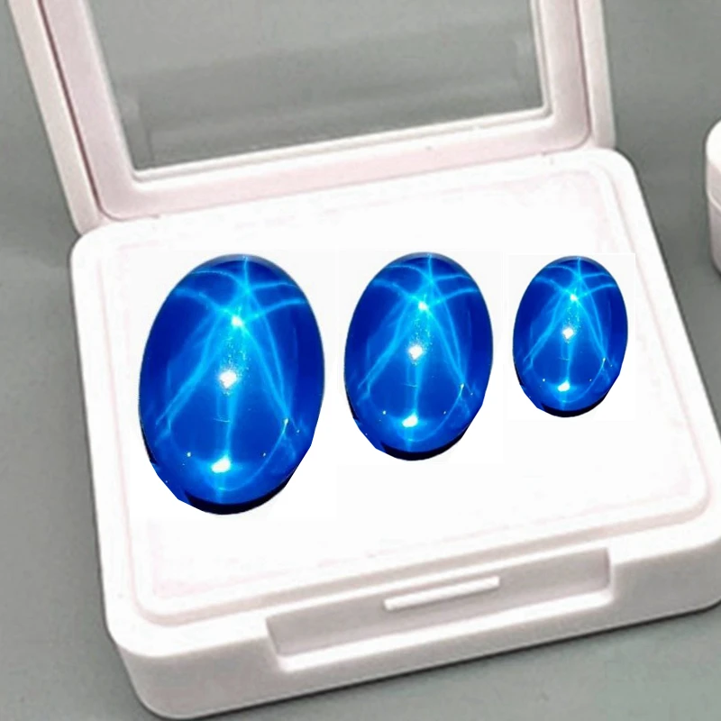 Large Pretty Star Blue Sapphire Mohs Hardness Gems Oval Flat Cut Mineral Stone Pass Test Gem For Jewelry Making Boxed Gemstone