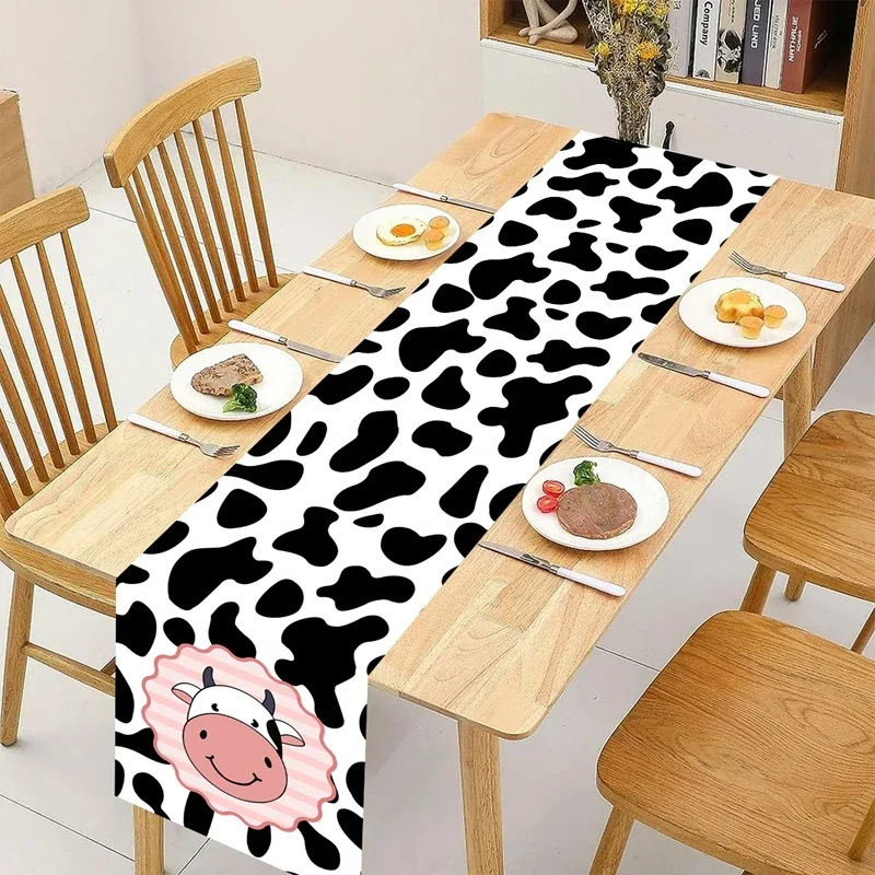 Cow Pattern Polyester Table Runner, Table Flag For Farm Themed Birthday Party Supplies, Baby Shower Decoration