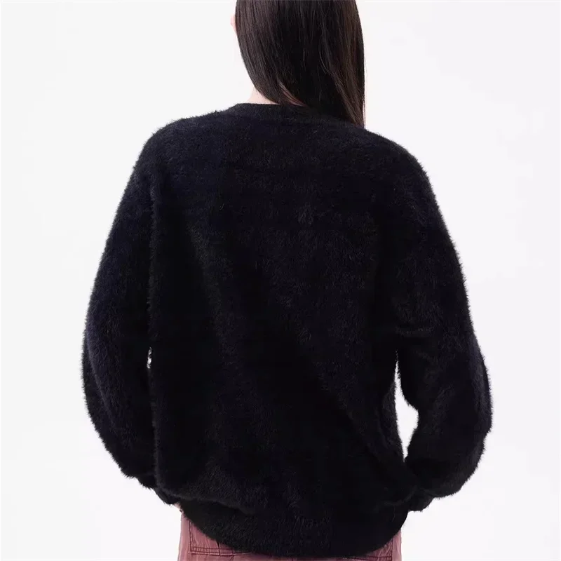 

Pullovers Women Fluffy Keep Warm Thick Winter Knit Sweaters Couples All-match Loose Design Letter Print Temperament Aesthetic