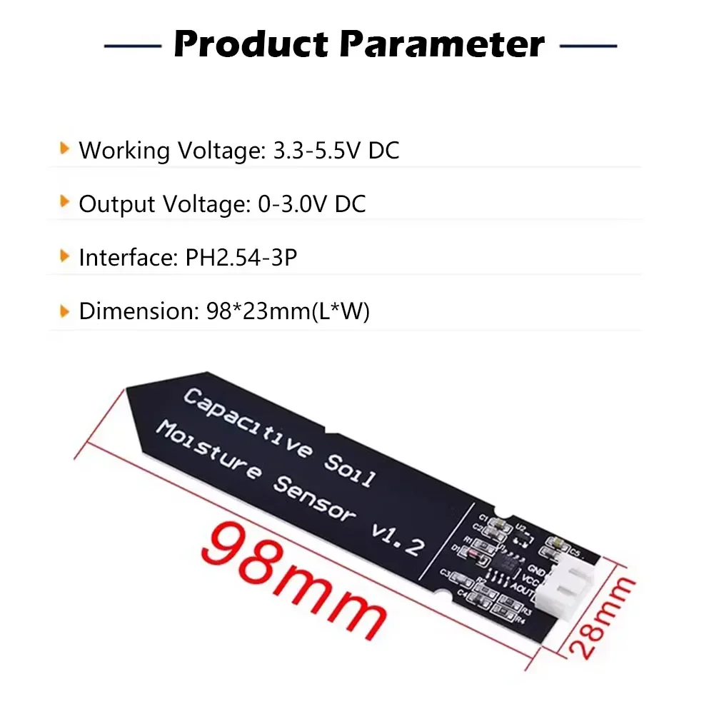 5/10PCS Capacitieve Bodemvochtsensor Module 3.3V-5.5V Corrosiebestendig voor Arduino/ESP32/Raspberry Pi (Analoge Uitgang)