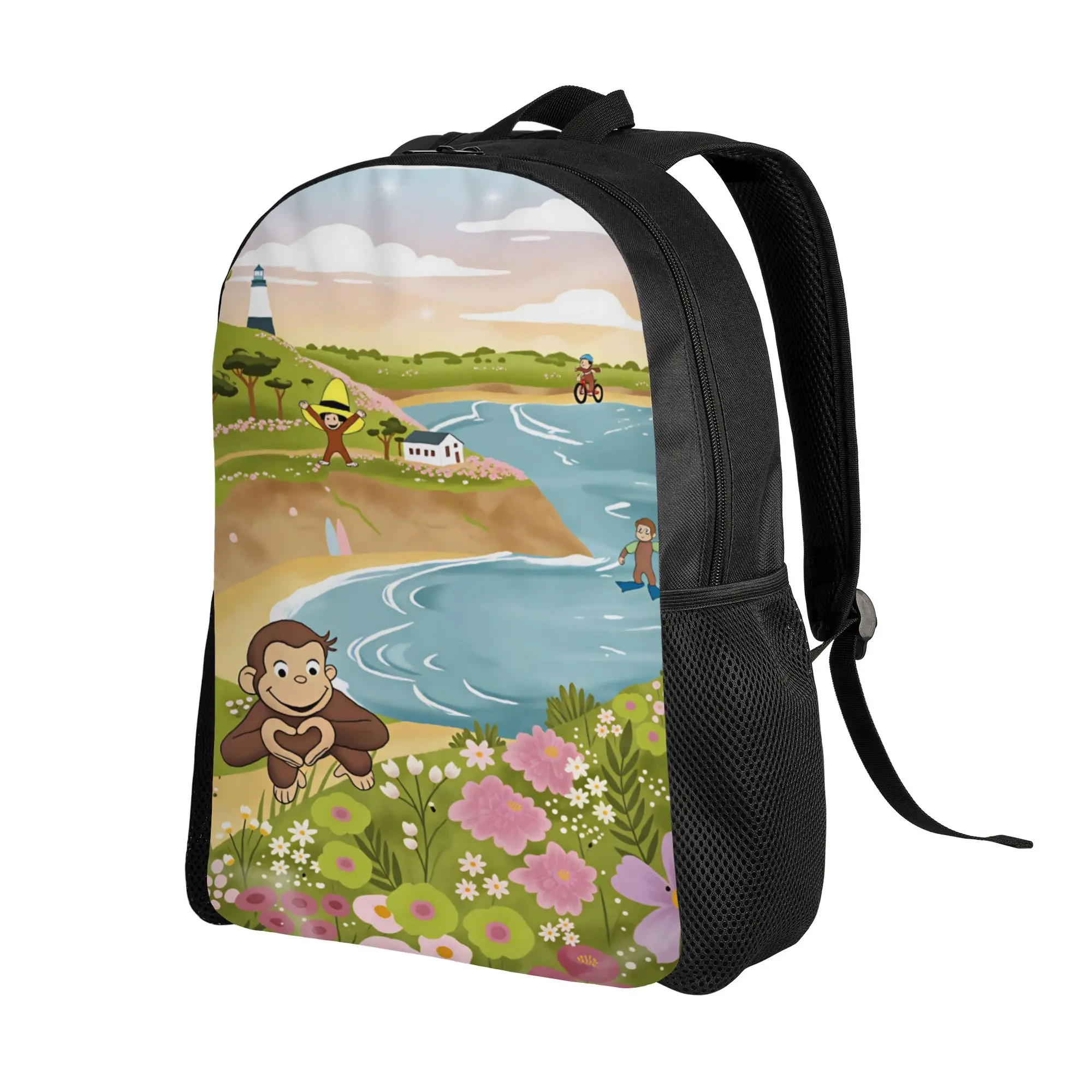 Curious George Monkey Backpack  Boy Girl Polyester Sport Backpacks Lightweight Style High School Bags Rucksack