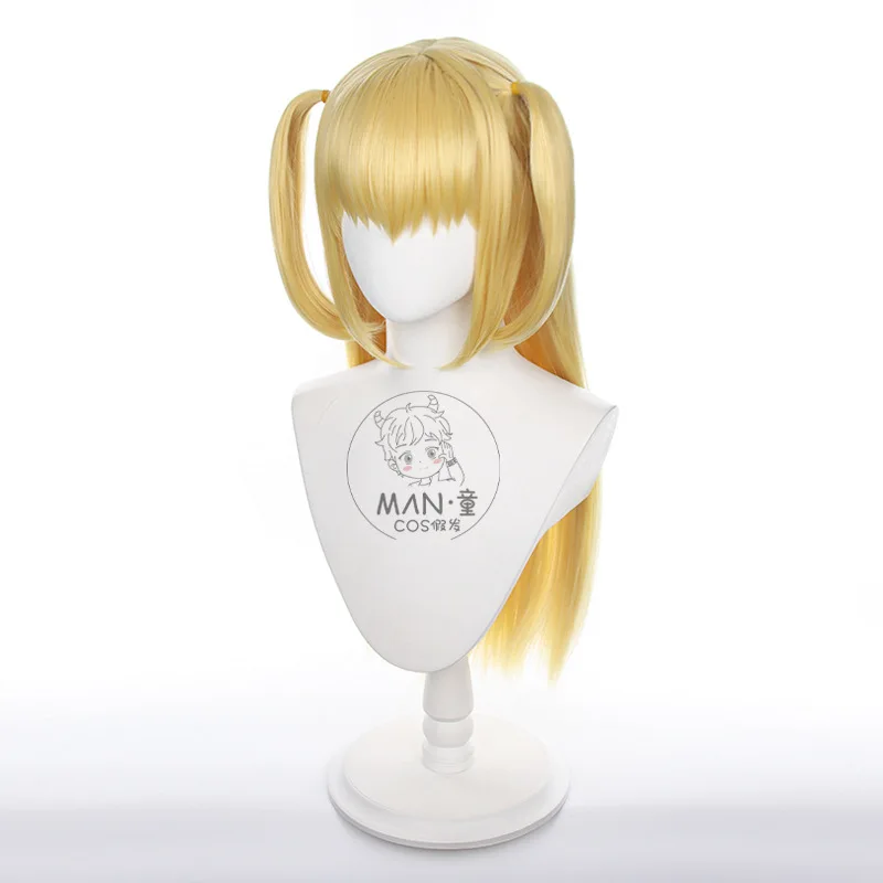 مذكرة الموت ميسا أماني شعر مستعار تأثيري ذهبي طويل مستقيم الشعر ذيول مزدوجة هدية الهالوين #3