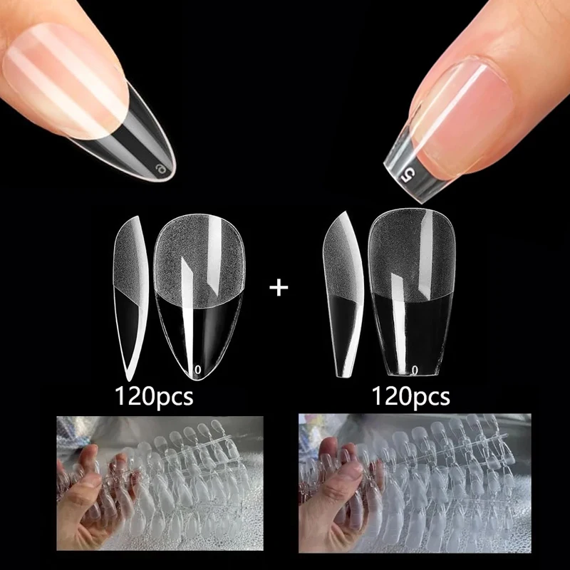 Press on False Nails Fake Nails Coffin Semi Frosted Full Cover Mid Length Nail Tips Art Accessories Tool for 240Pcs Each Bag