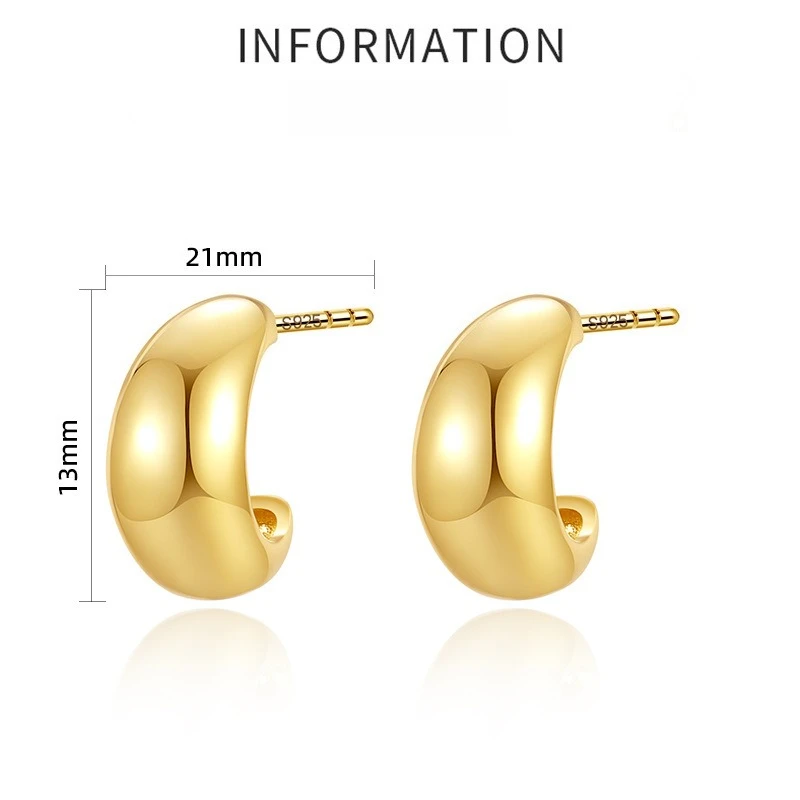 

C-shaped Meniscus Stud Earrings Women's 925 Silver Minimalist Retro Hollow Hemisphere Earrings