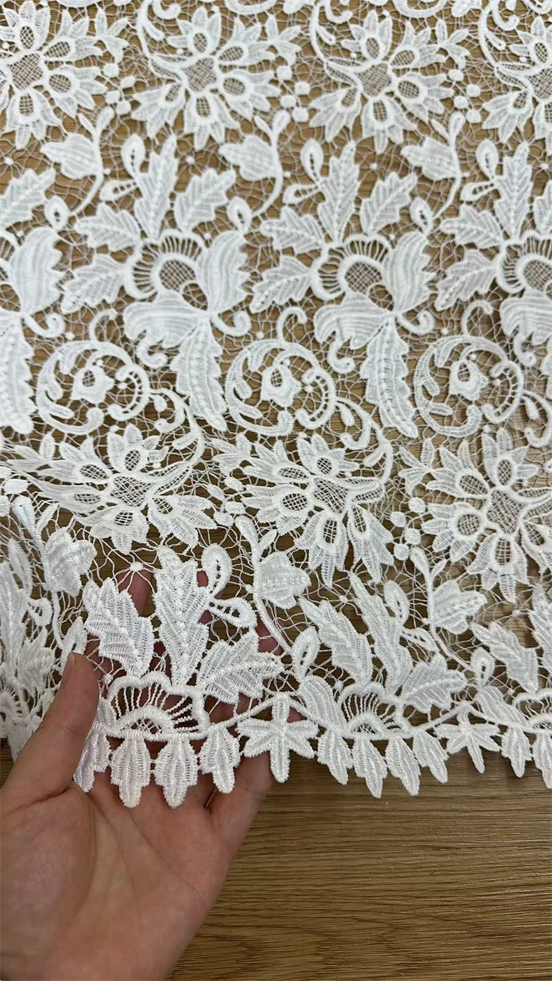 Latest Off white Gorgeous  Wedding dress Guipure Embroidery French Lace Cloth Needle work DIY sewing Needle work Material