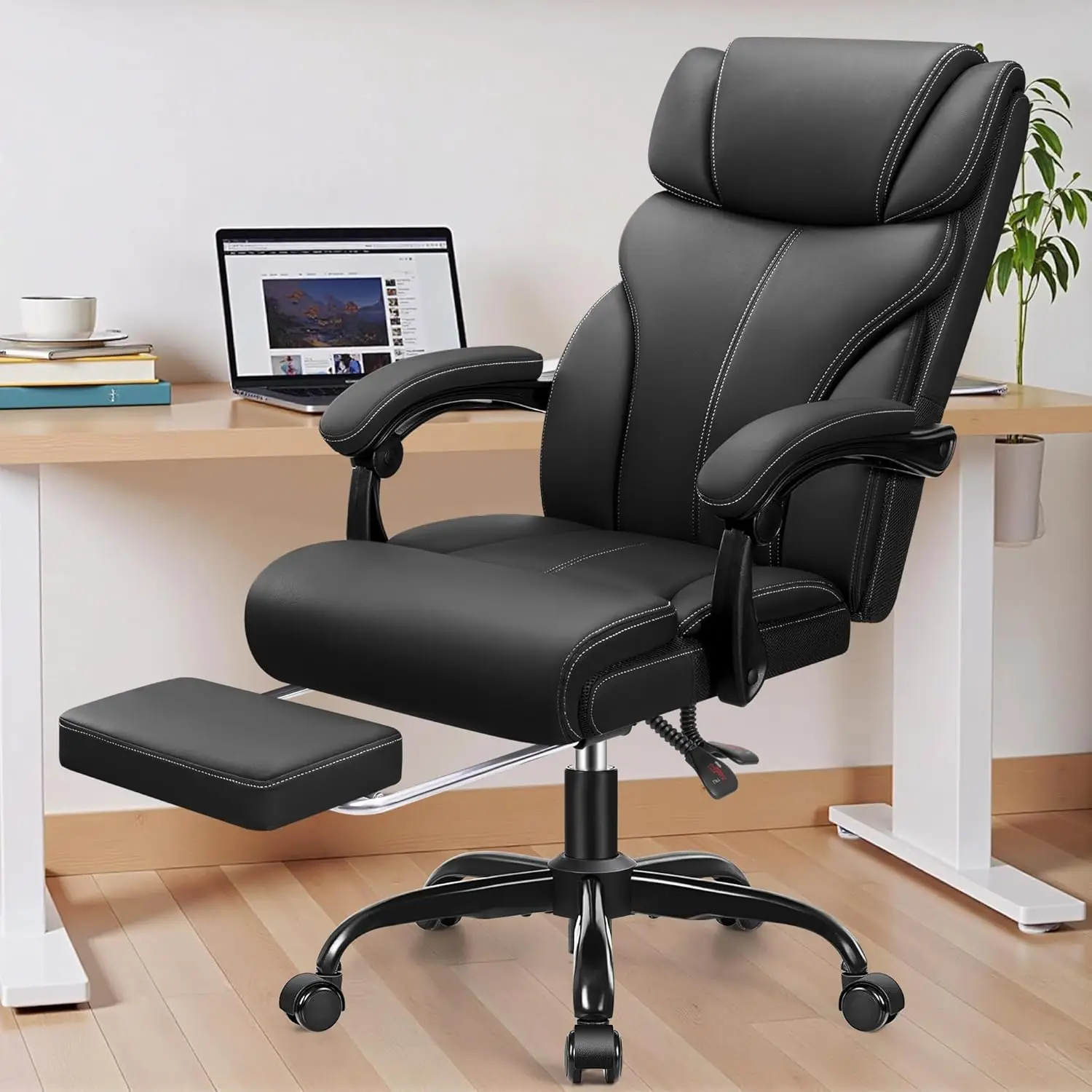 Ergonomic Executive Big & Tall Office Chair, Leather Desk Chair with Footrest, Breathable Computer Seating, Customized