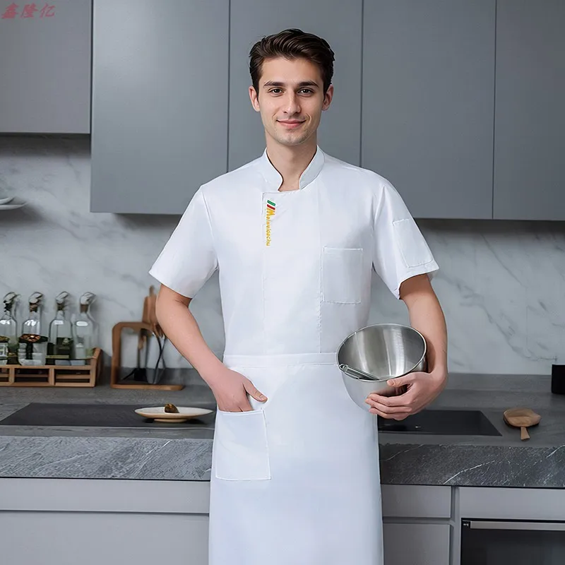 ฤดูร้อนบางBreathableตาข่ายChefแจ็คเก็ตโรงแรมร้านอาหารห้องครัวWorkwear Pastry Chef Steakhouseแขนสั้นชุด