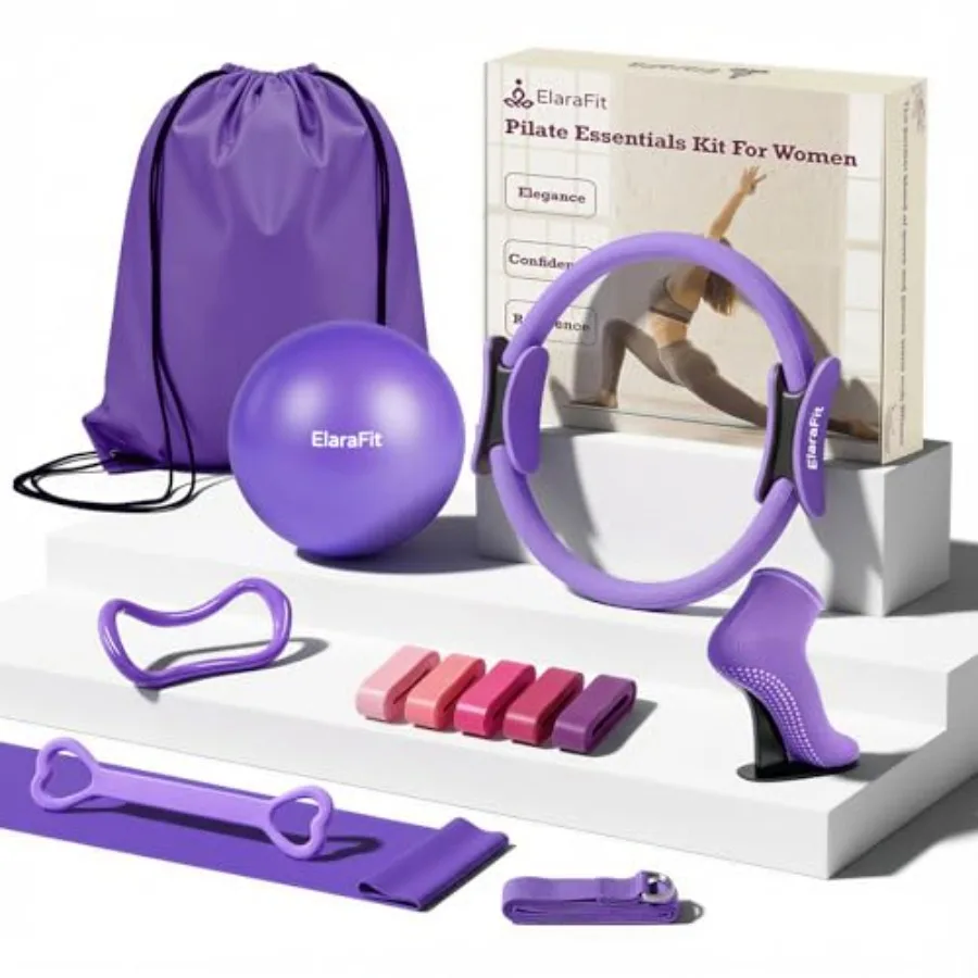 

Home Pilates Ring and Ball Set for Women with 5 Resistance Bands 13 inch Magic Circle Workout Starter Kit for Beginners Full Bo