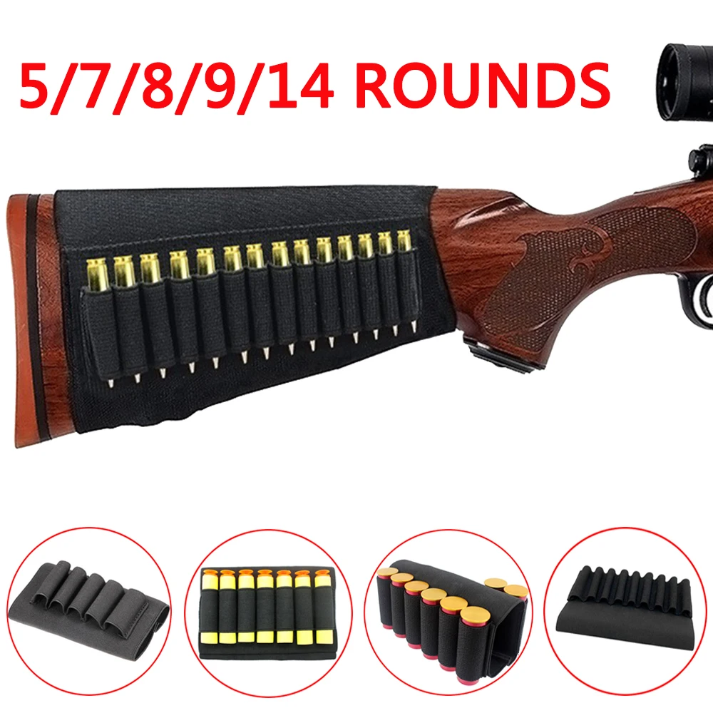 

5/8/9/14 Rounds Shotgun Buttstock Ammo Pouch Shell Holder Bullet Cartridge Bandolier Carrier Gun Accessory Hunting Tactical Gear