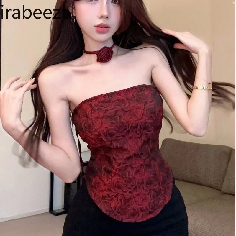 2024 Summer New Women's Slim-fit Street Fashion Sexy One-line Collar Wrapped Chest Backless Vest Female Tide Sexy Top