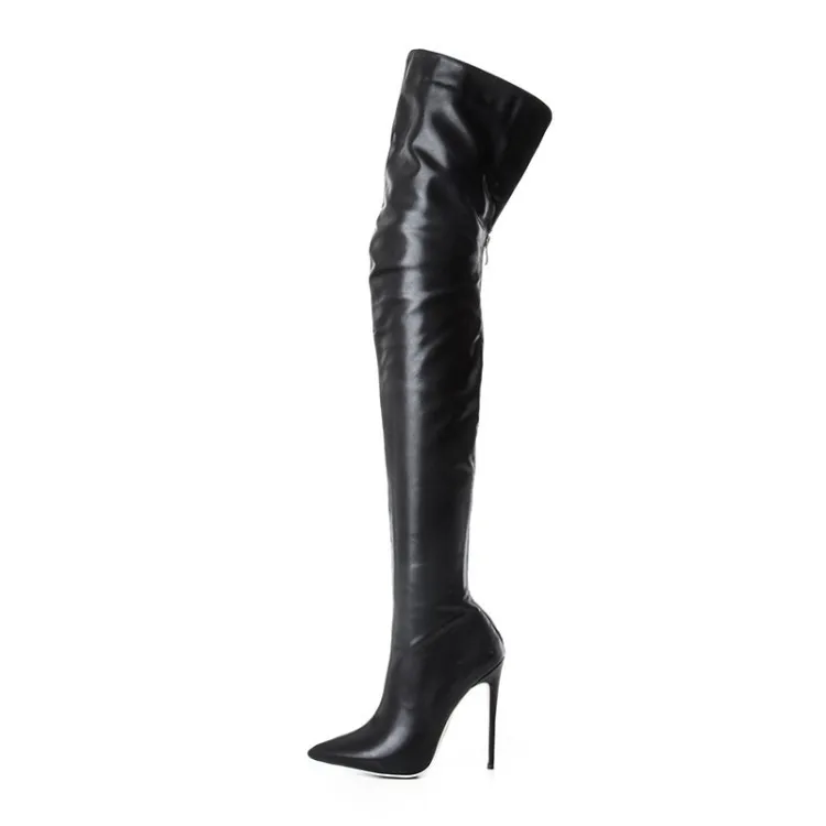 Stivali sopra il ginocchio donna donna Zip Sexy stivali lunghi neri donna tacco sottile donna stivali da festa a punta scarpe autunnali da donna