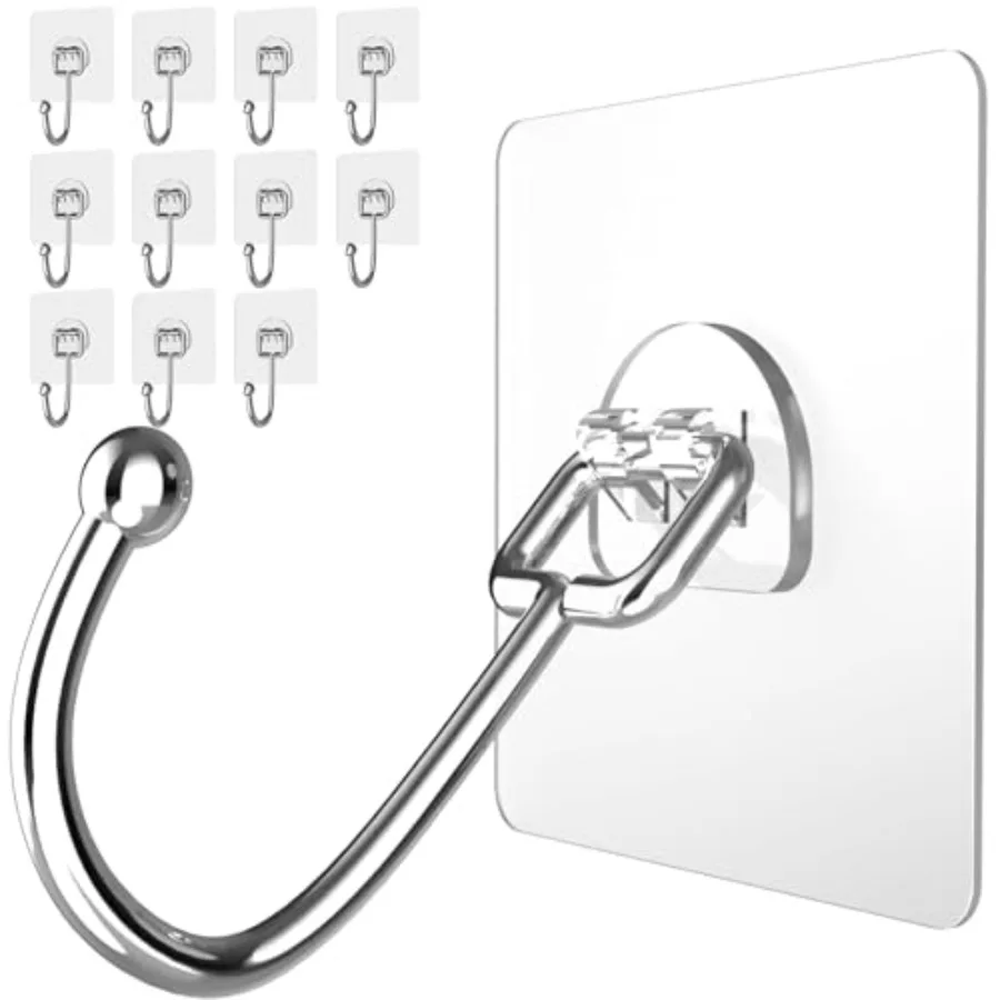 

Adhesive -Pack, Heavy Duty Wall Hooks for Bathroom, Kitchen, Outdoor, Strong Self-Adhesive Towel and Coat Hooks, Waterproof Tra