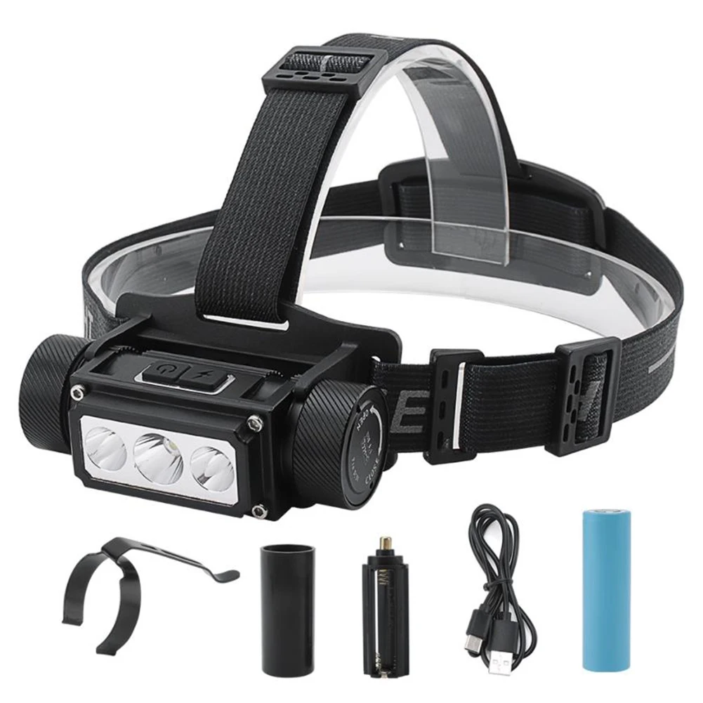 Super Bright 3 LED L2 Headlight Flashlight Type-C USB Rechargeable Lantern Waterproof Portable Camping Head Torch Light