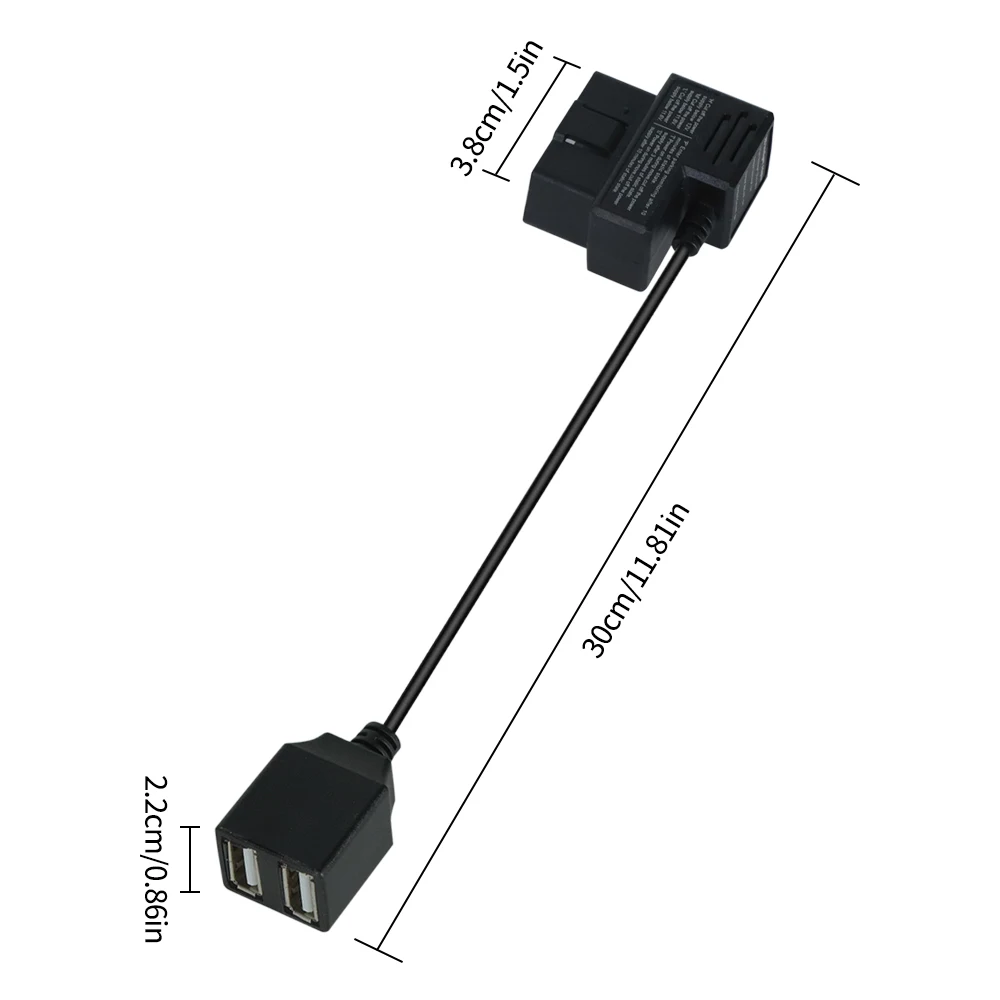 

OBD 16 Pin Female to Double USB Cable OBD2 Converter OBDII Connector Power Supply Charging Cable for Auto GPS Tracker OBD Device