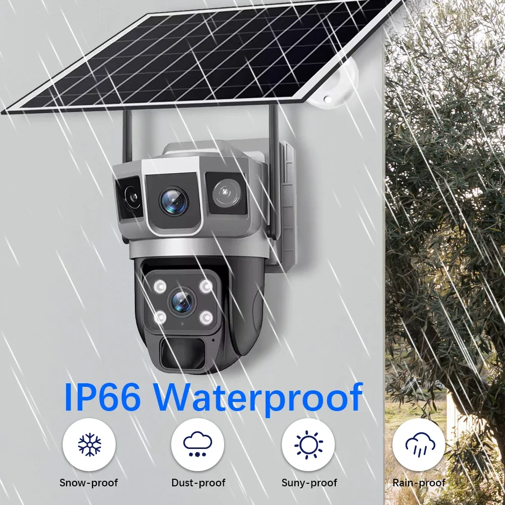 WIFI 12MP Dual Lens Three Screens Solar Camera CCTV Outdoor Automatic Human Tracking Low Power Battery CCTV Security Protection