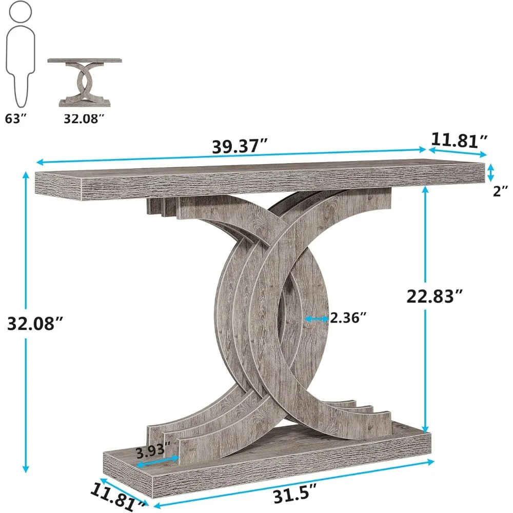 Entryway Table Modern Farmhouse Style 39-Inch Entryway Table with Geometric Base, Wood and Metal (Gray)