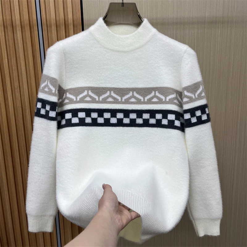 

Мужской утепленный теплый свитер с высоким воротником, модный осенне-зимний вязаный свитер из кроличьего пуха, с длинными рукавами, повседневный, прямого кроя