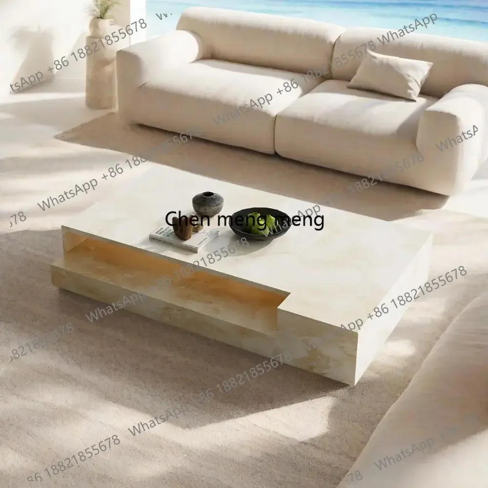 C85 "Pink Jade Marble Coffee Table - Luxury Slate Stone Rectangular Designer Tea Table Custom Living Room Centerpiece"