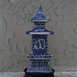 Chinese Blue and White Porcelain Qing Dynasty Pagoda Shaped Tea Jar Vase 19.5cm