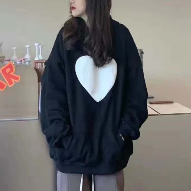 

Толстовки женская одежда мешковатые консервативные с капюшоном девичьи каваи японские стильные студенческие утепленные зимние верхняя одежда дизайнерская с принтом сердца