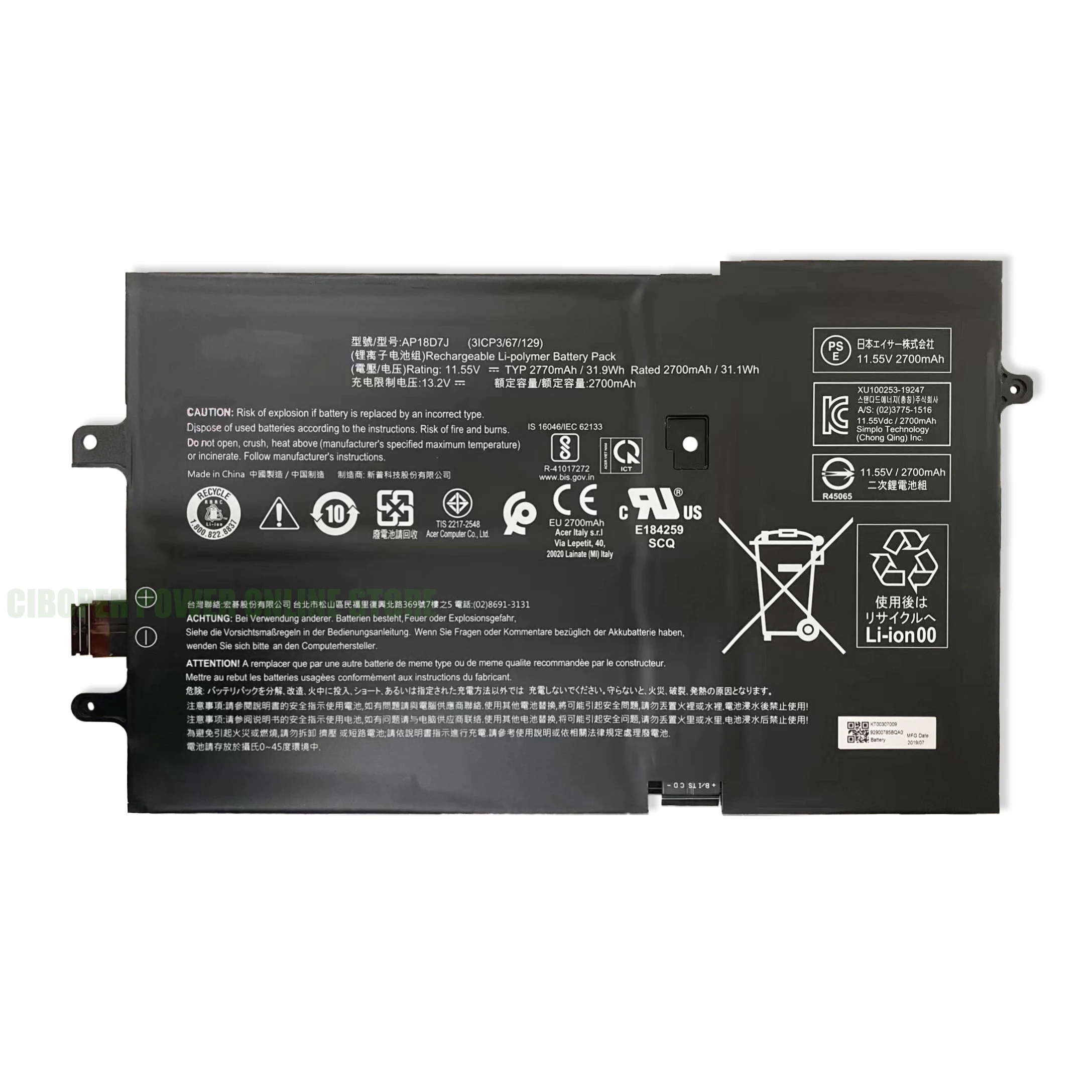 Imagem -02 - Genuíno Bateria do Portátil 11.55v 2770mah Swift2023 Swift 31.9for Sf71452t Série 71jw 74at 50qj 54xe 70xr 598y 72qy cp Ap18d7j