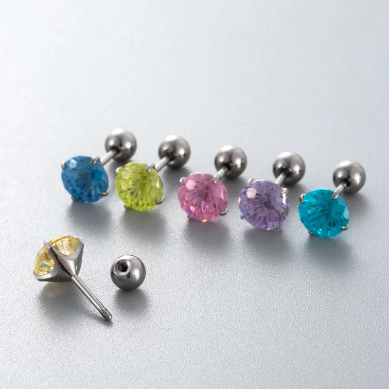 14PCS Shiny Ear Stud F136 Titanium Earbone Ear Tragus Screw Fireworks 6mm Zircon Feeling Ball Cochlear 20G Bar Women Jewelry