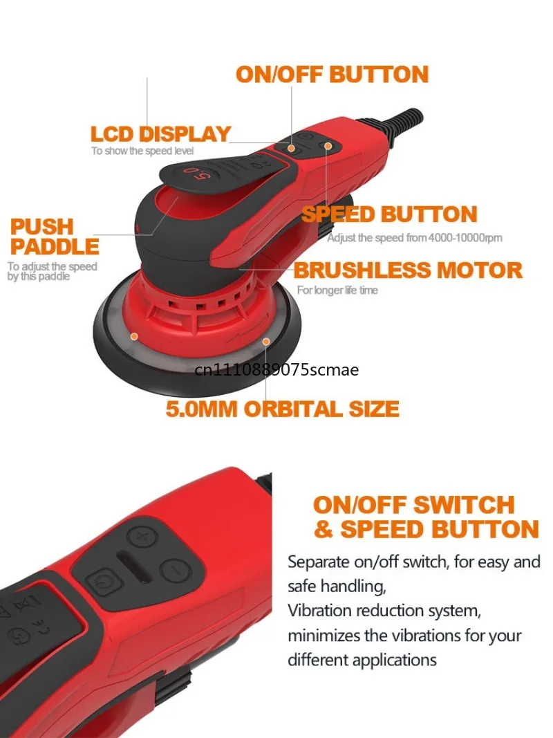 300W 6 Inch Random Orbit Sander Electric Digital Display Variable Speed Sanding Polisher, Handheld Orbital Sander with Sandpaper